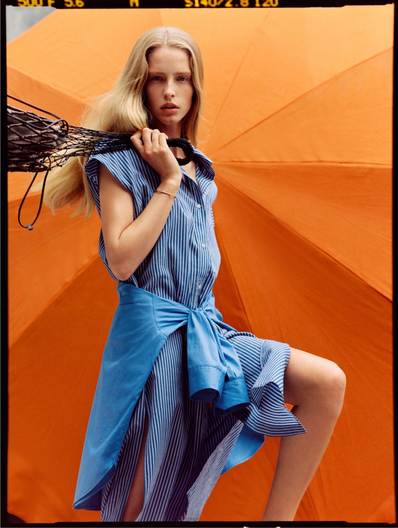 Abby Champion stars in Massimo Dutti Sorbet Check summer 2021 editorial.