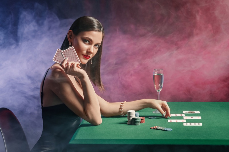 Attractive Woman Cards Table Casino