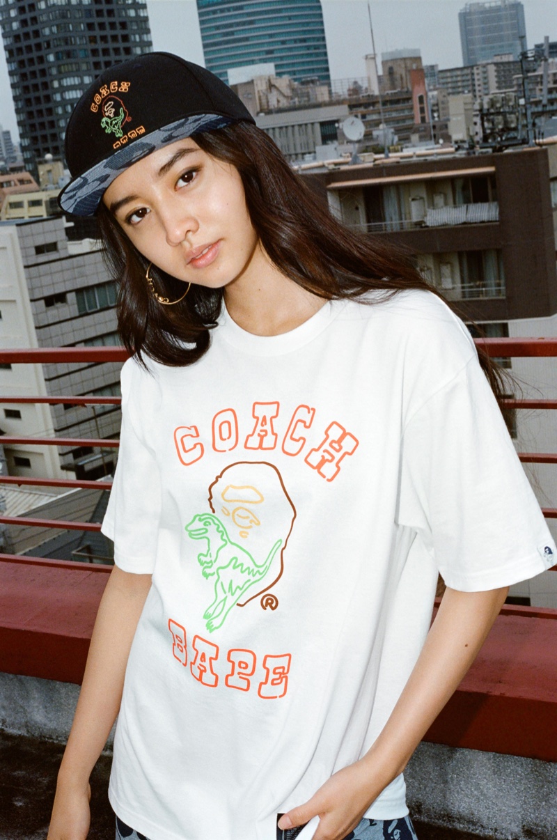 Kōki poses for BAPE x Coach Collection campaign.