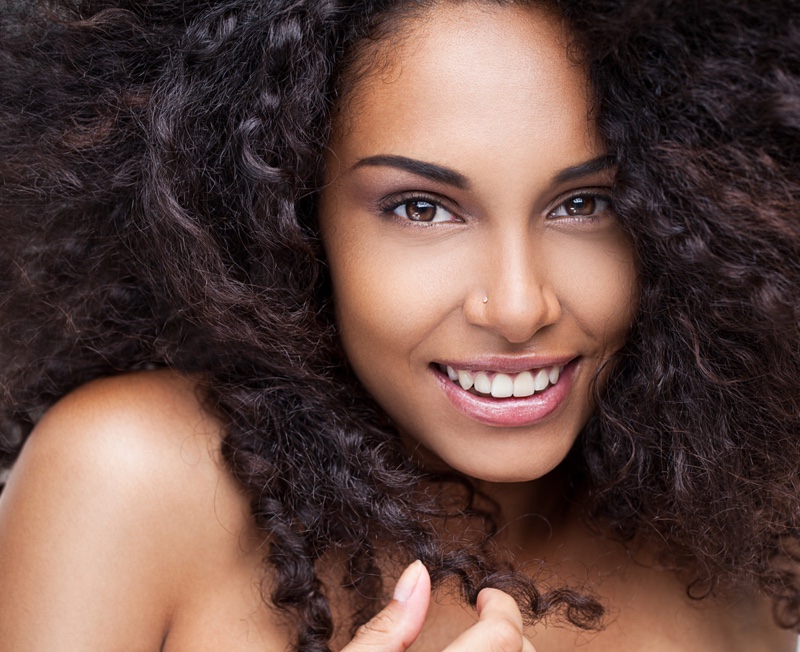 Black Woman Curly Hair Fresh Skin Beauty