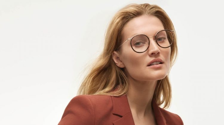 Model Toni Garrn wears optical frames from BOSS.