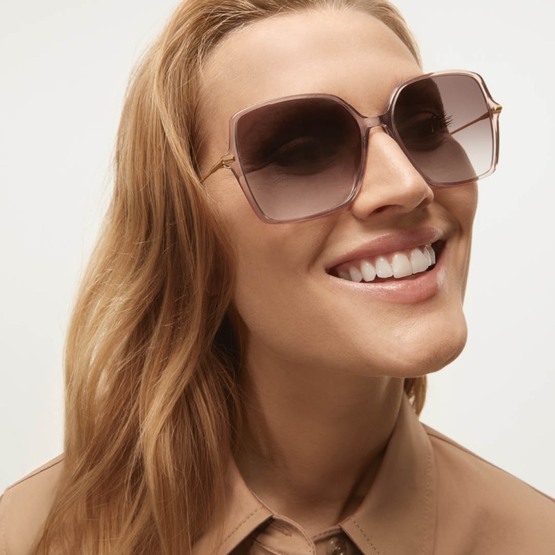 Toni Garrn poses in BOSS Eyewear 2021 campaign.