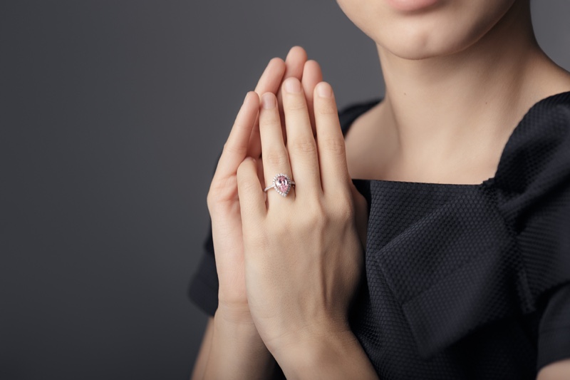 Cropped Woman Pink Diamond Ring