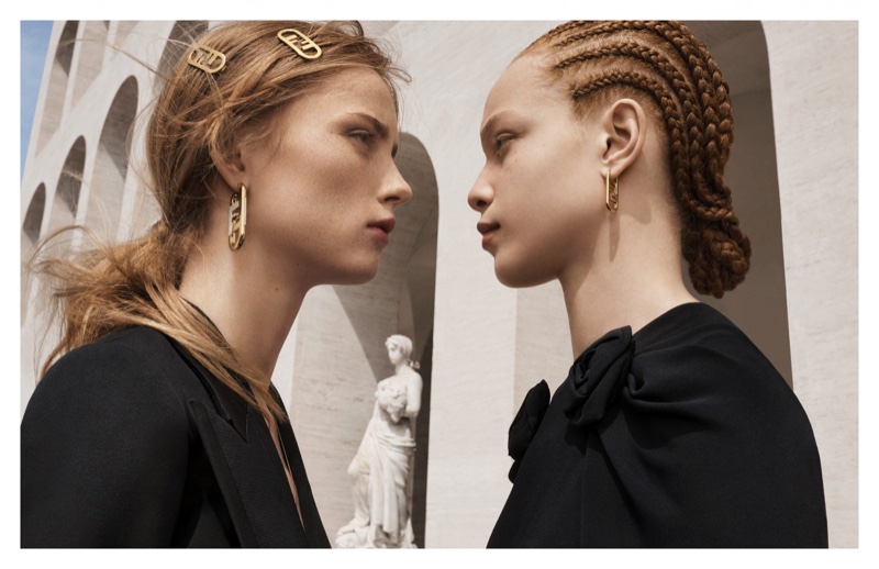 Rianne van Rompaey and Tianna St. Louis front Fendi fall-winter 2021 campaign.