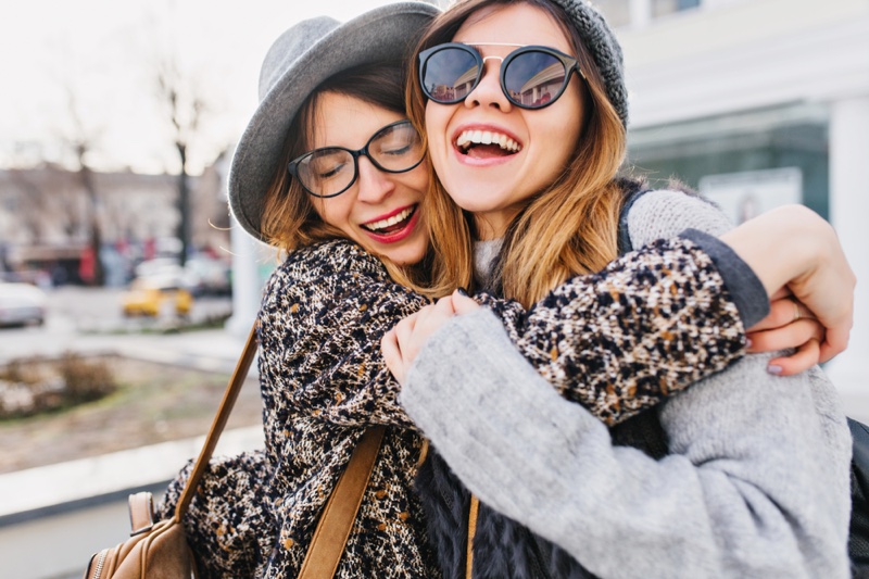 Friends Hugging Sweaters Stylish