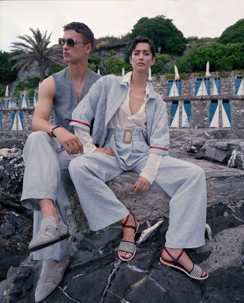 David Trulik and Louise de Chevigny pose in Giorgio Armani summer 2021 campaign.