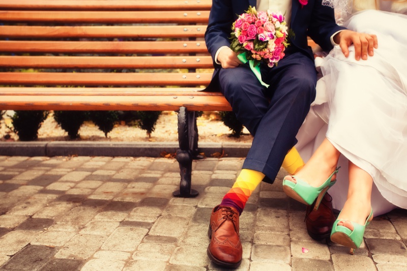 Groom Bride Colorful Socks Green Heels Cropped