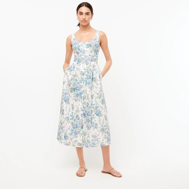 J. Crew Button-Front Cotton Poplin Dress in English Garden $138