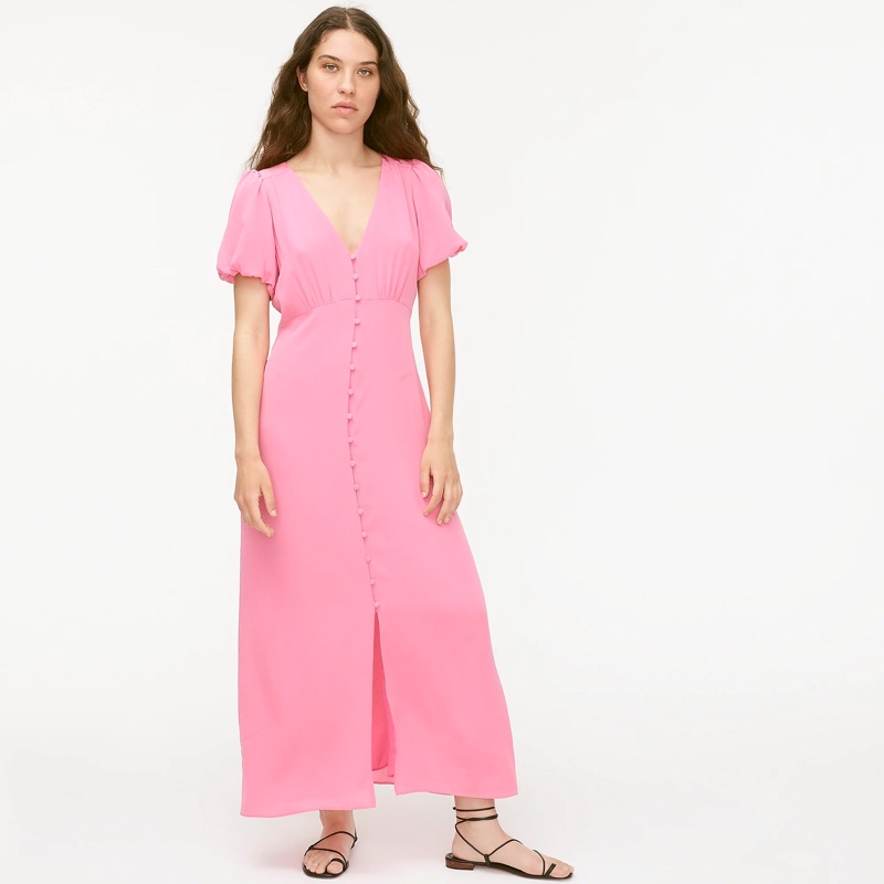 J. Crew Puff-Sleeve Silk Midi Dress $174.50