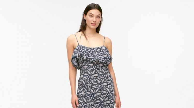 J. Crew Ruffle Silk Slip Dress in Midnight Paisley $274.50