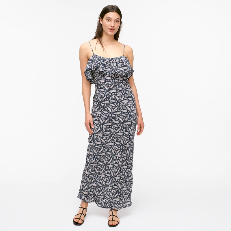 J. Crew Ruffle Silk Slip Dress in Midnight Paisley $274.50