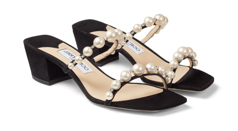 Jimmy Choo Amara 45 Black Mules with Pearl Embellishment $925