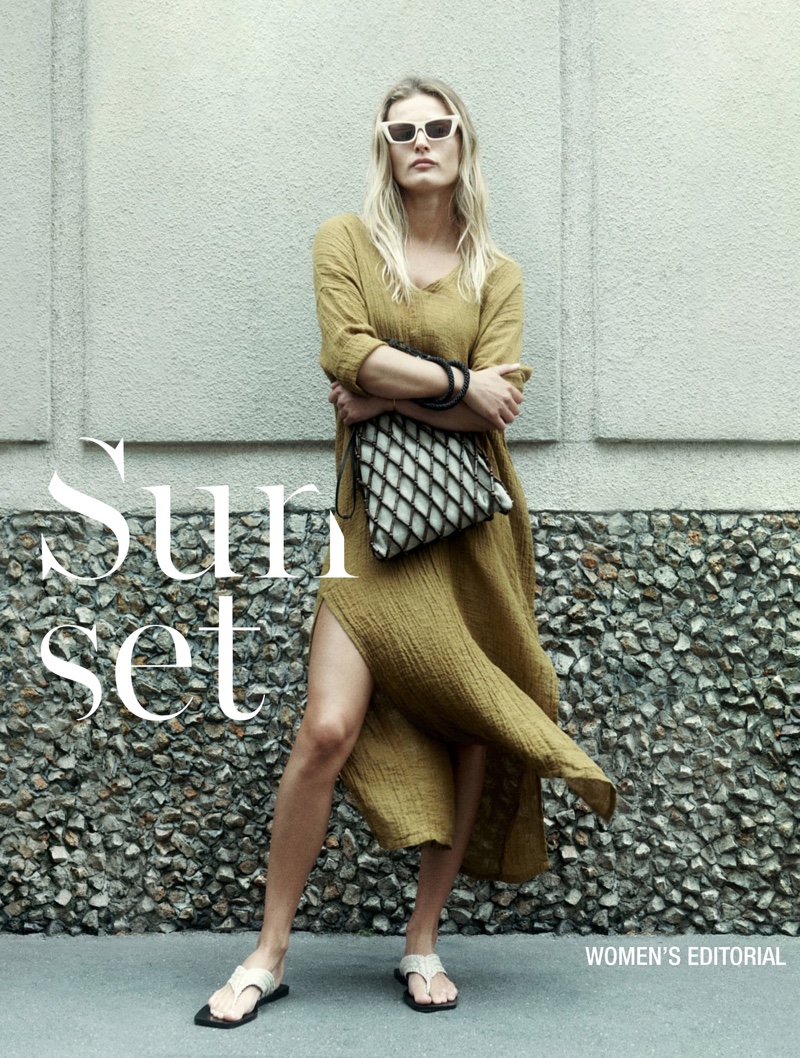 Edita Vilkeviciute poses in Massimo Dutti Sunset summer 2021 editorial.