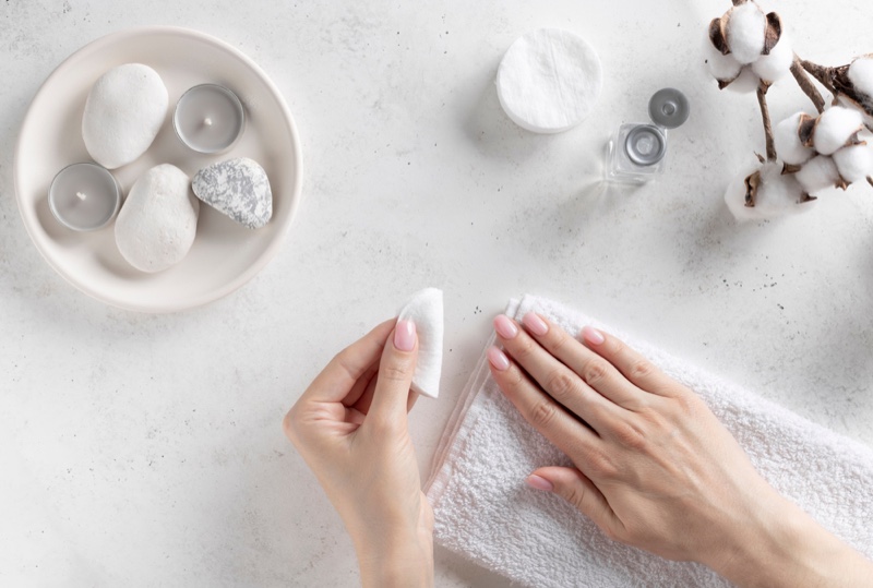 Removing Pink Nail Polish Cotton Round