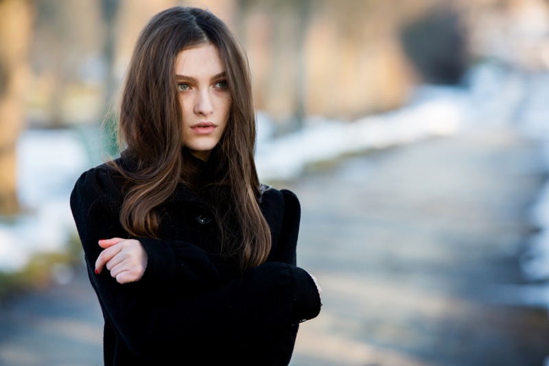 Sad Woman Black Turtleneck Attractive