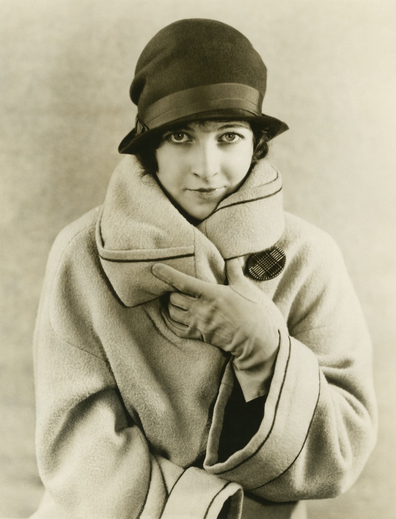 Woman Coat Cloche Hat 1920s Gloves