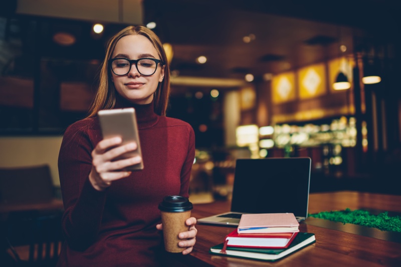 Woman Glasses Phone Laptop Cup Hand