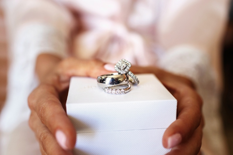 Woman Holding Box Stacked Rings Diamond