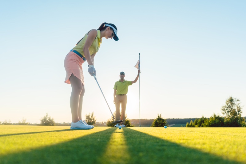 Woman Playing Golf Grass Cute Outfit