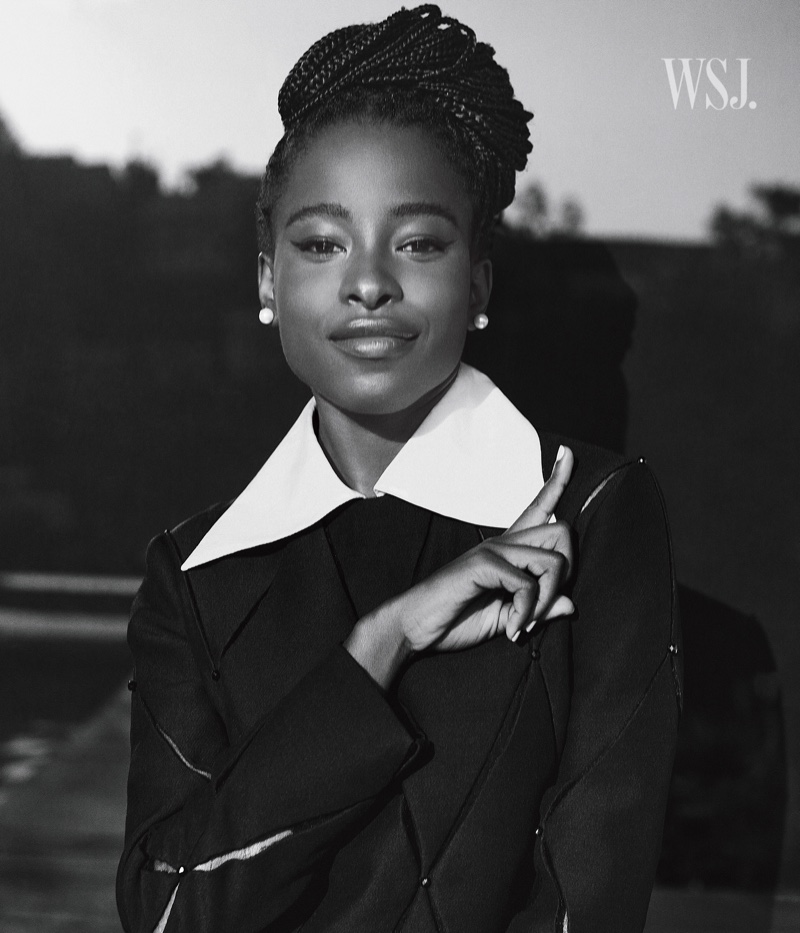 Photographed in black and white, Amanda Gorman flashes a smile. Photo: Cass Bird for WSJ. Magazine