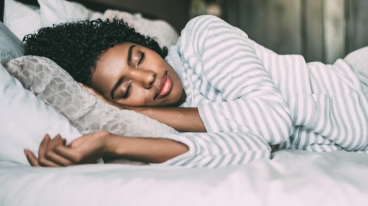 Beautiful Black Woman Sleeping Striped Top