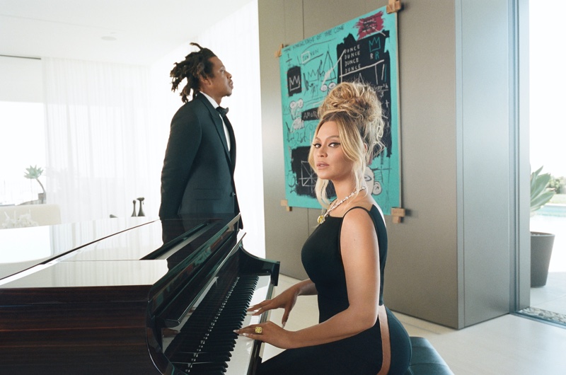 Beyonce and JAY-Z pose with Jean-Michel Basquiat artwork in Tiffany & Co. campaign.
