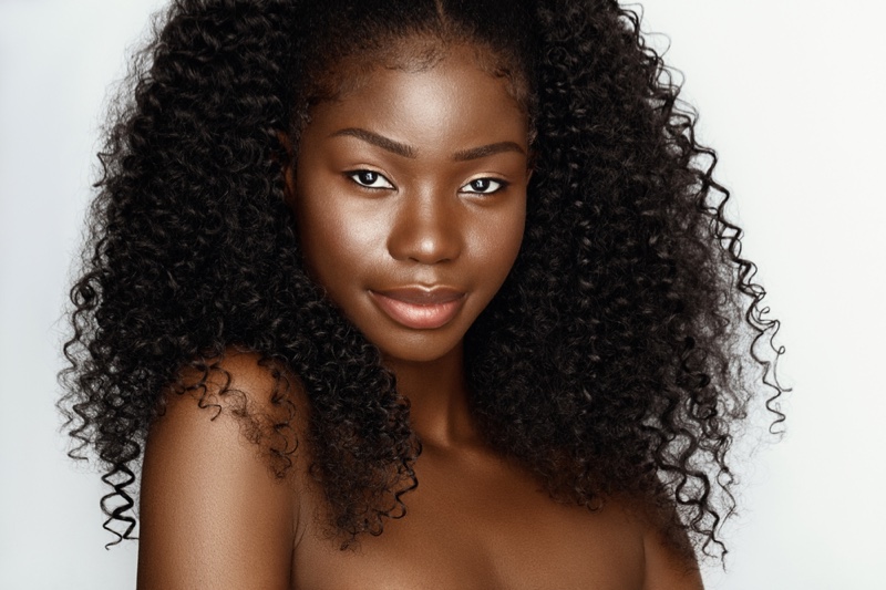Black Model Natural Makeup Curly Hair