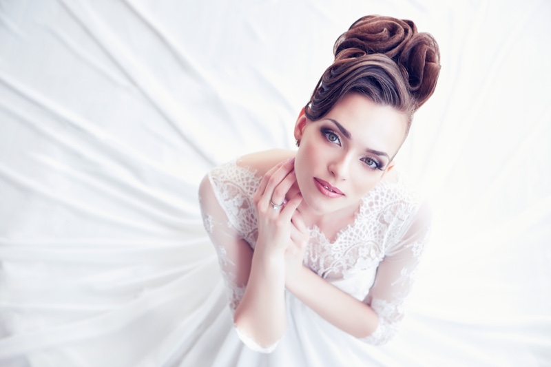 Bride Beauty Updo Hair Ring Dress