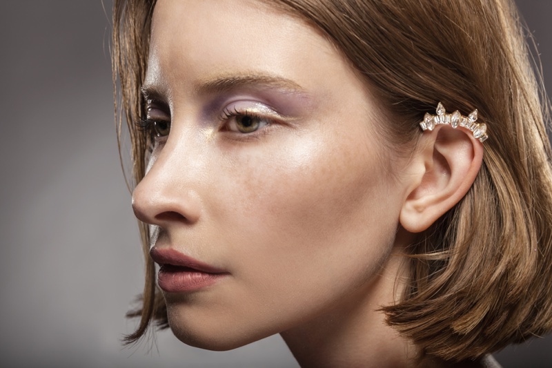 Closeup Beauty Model Crystal Ear Cuff