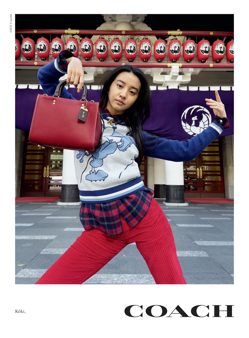 Koki appears in Coach Rogue Bag campaign.