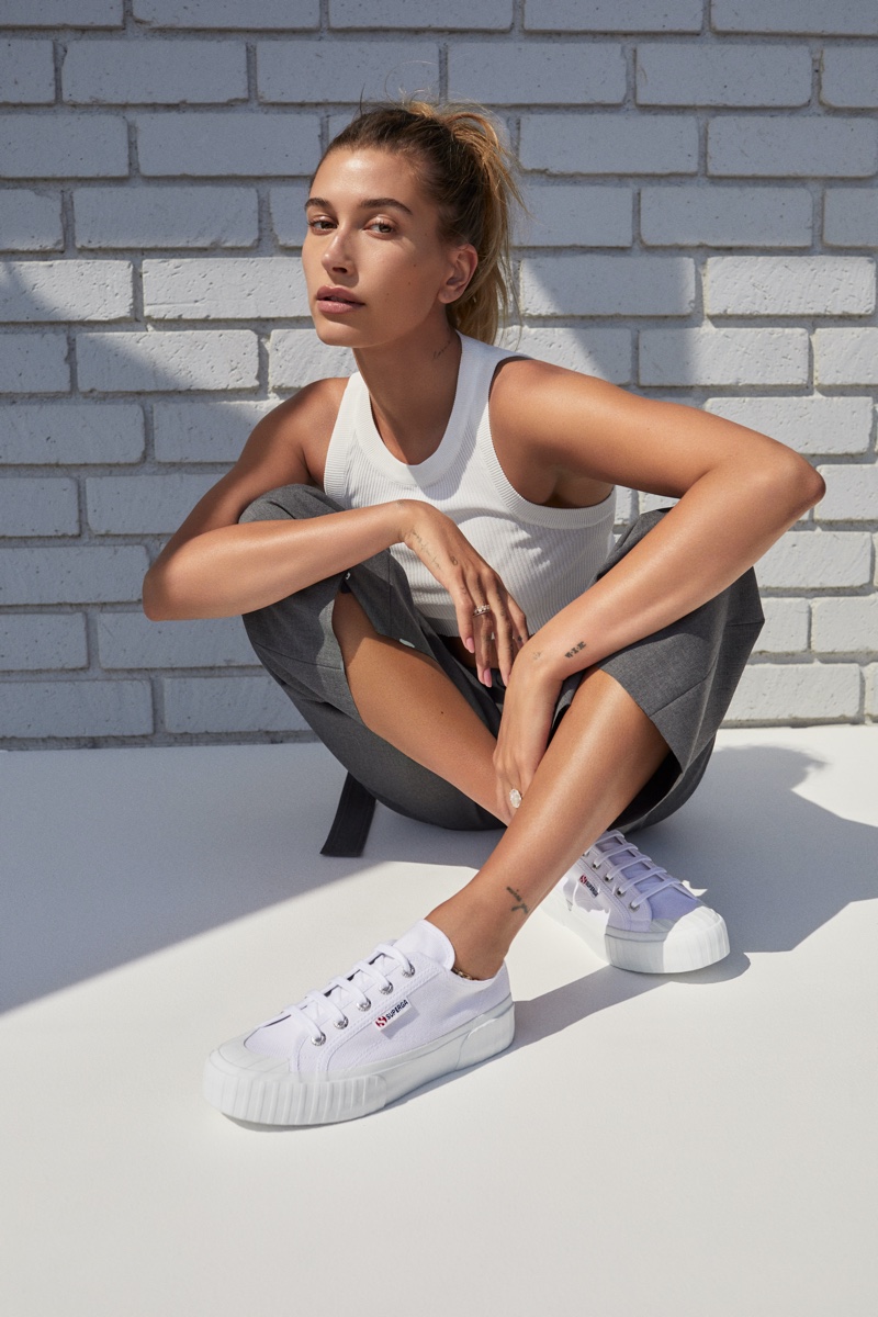 Italian shoe brand Superga taps Hailey Bieber as the face of its fall-winter 2021 campaign.