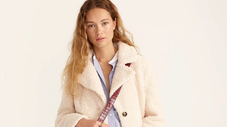 J. Crew Teddy Sherpa Jacket in Dusty Ivory $198