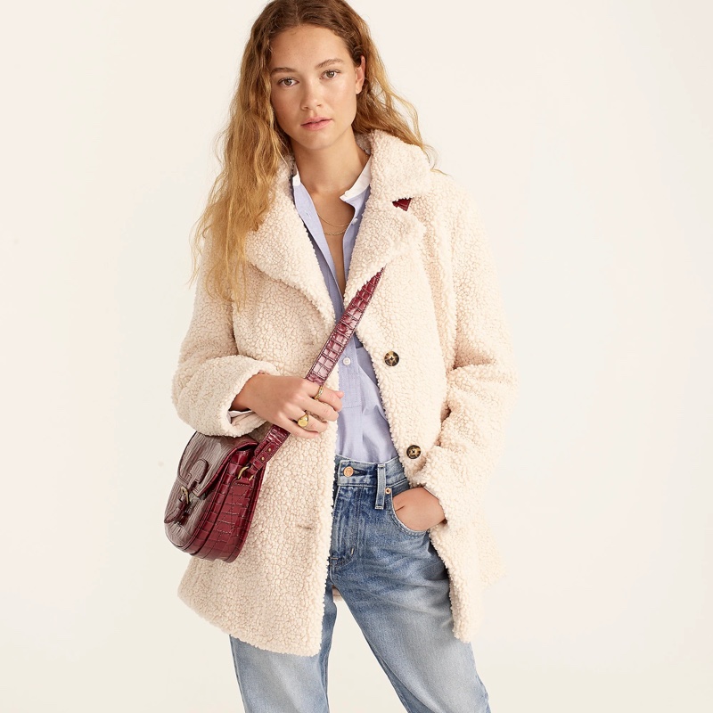 J. Crew Teddy Sherpa Jacket in Dusty Ivory $198