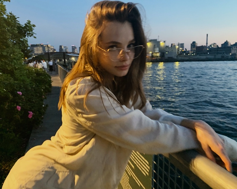 Kristine Froseth poses in Brooklyn, New York, for rag & bone eyewear fall 2021 campaign.