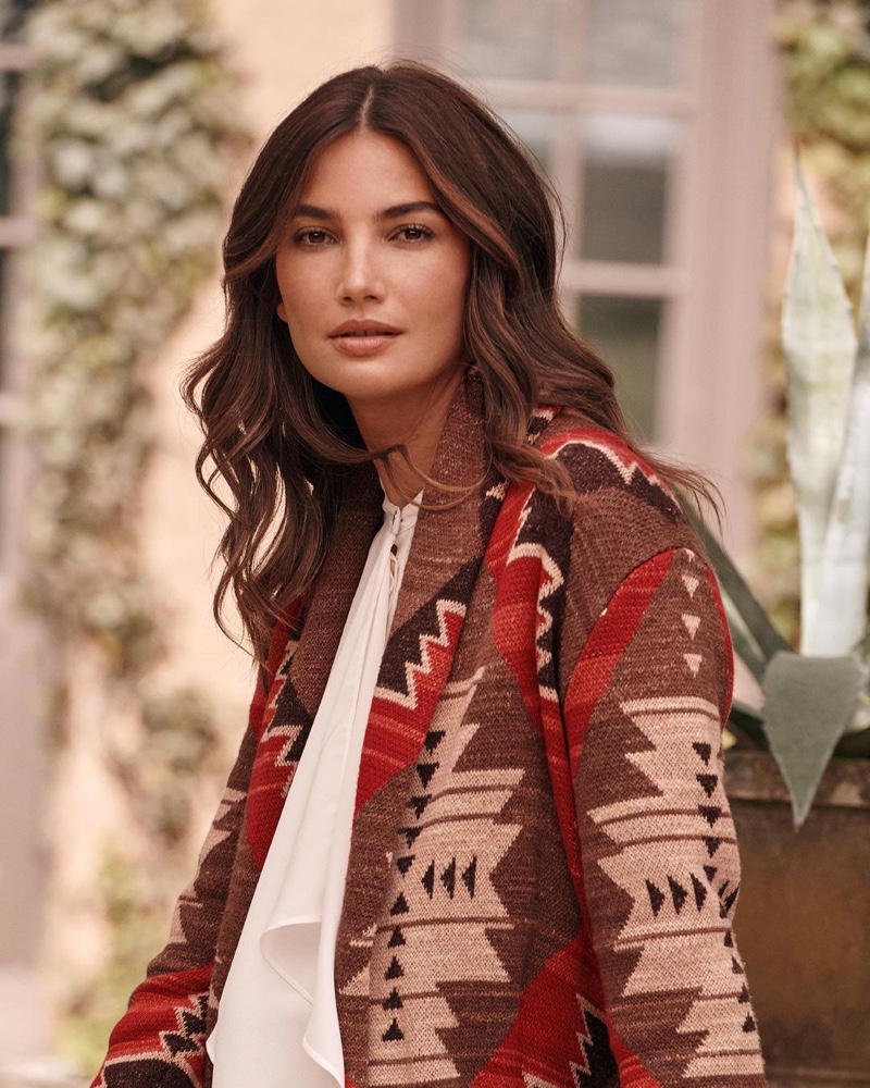 Lauren Ralph Lauren features western print cardigan in fall 2021 campaign.