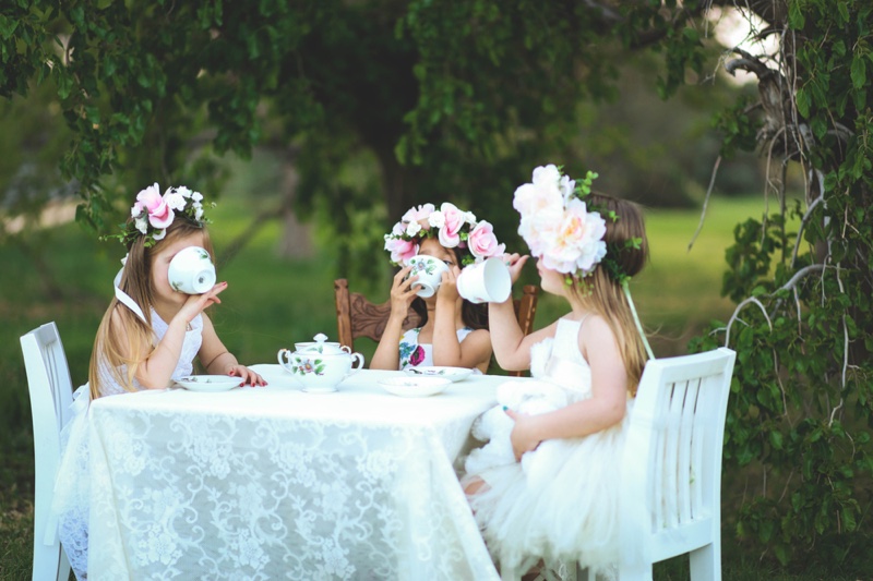 Little Girls Tea Cup Party Outdoors