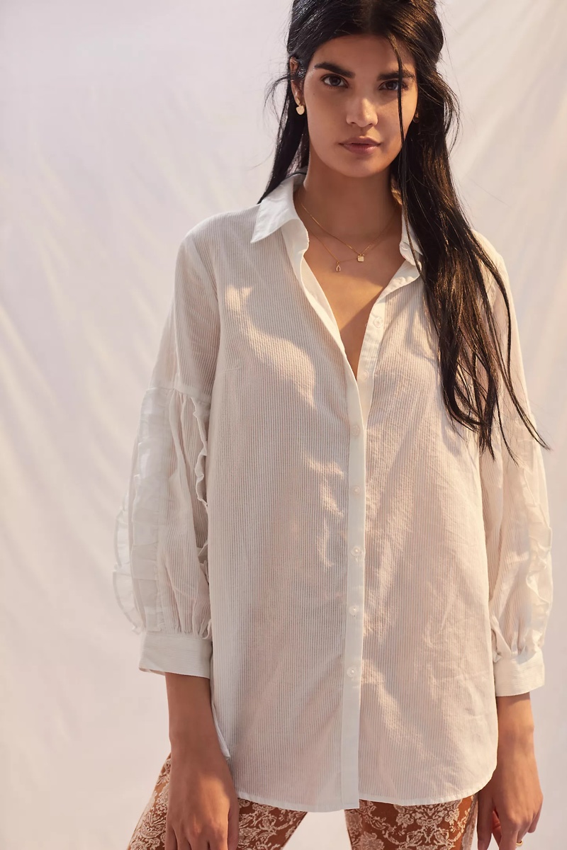 Maeve Ruffled Tunic Buttondown $120