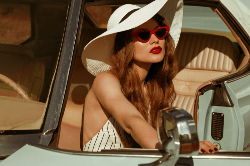 Model Sun Hat Car Red Sunglasses Retro