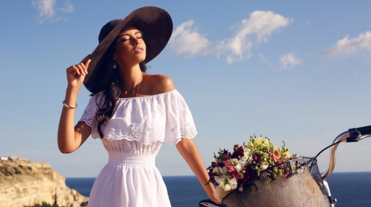 Model White Off Shoulder Dress Bike Summer