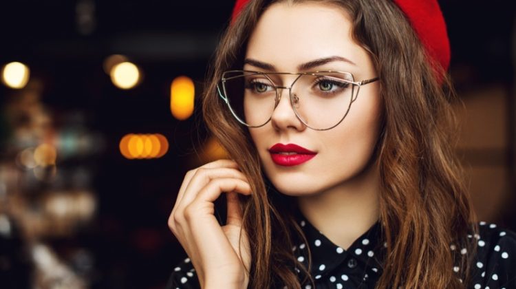 Model Wide Cat Eye Glasses Metal Rim Beauty
