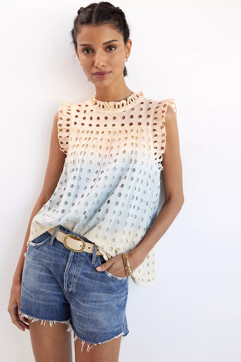 Ollari Ruffled Eyelet Tank $130