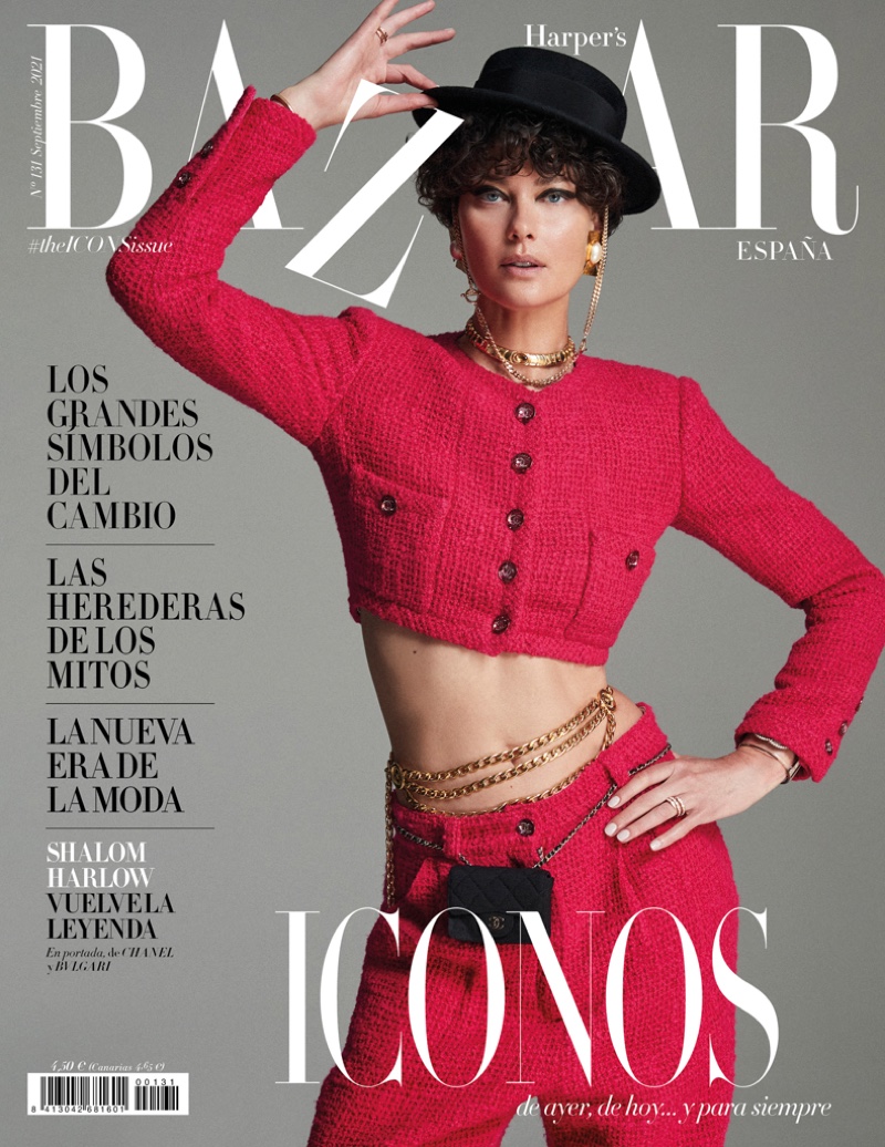 Shalom Harlow on Harper's Bazaar Spain September 2021 Cover. Photo: David Roemer