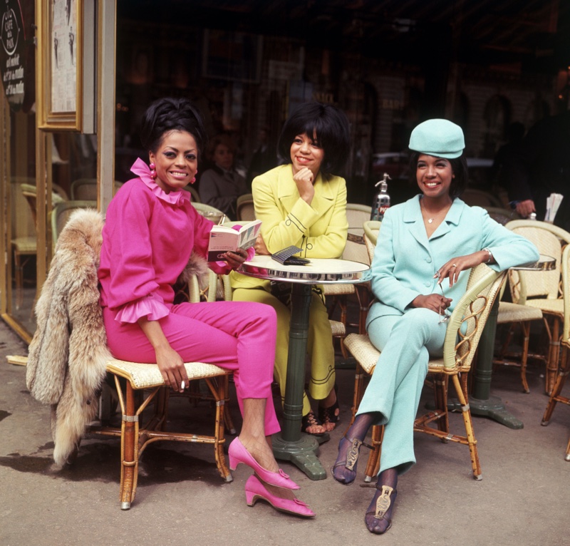 The Supremes in Paris (1966) wearing colorful outfits in pastel hues. | Photo Credit: Pictorial Press Ltd / Alamy Stock Photo