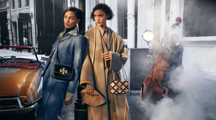 Sacha Quenby and Malaika Holmen poses for Tory Burch fall-winter 2021 campaign.