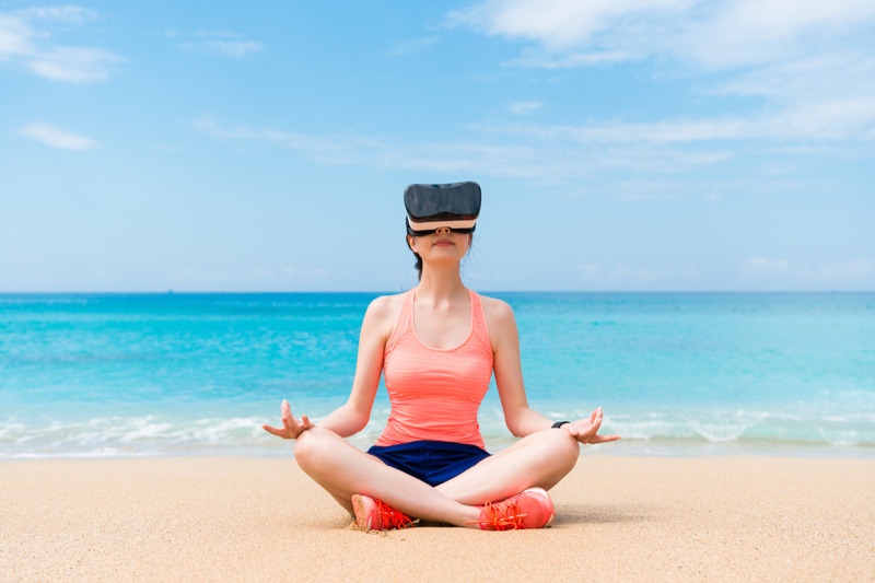 Woman Beach Lotus Pose VR Headset
