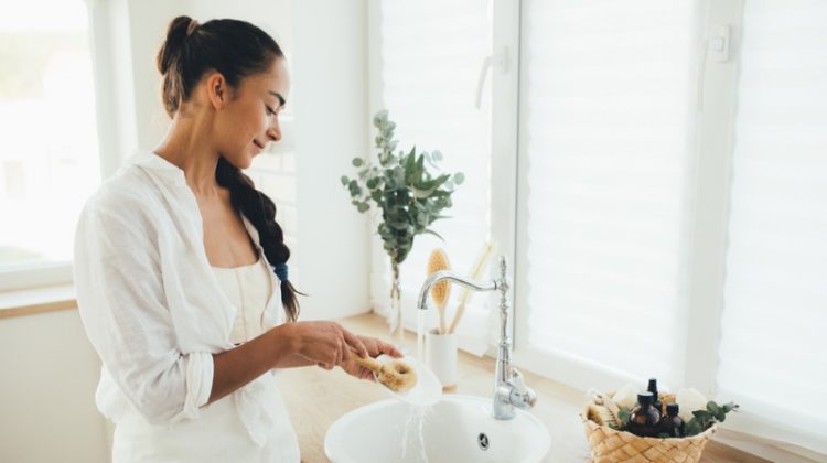 Woman Cleaning Dishes Natural Home