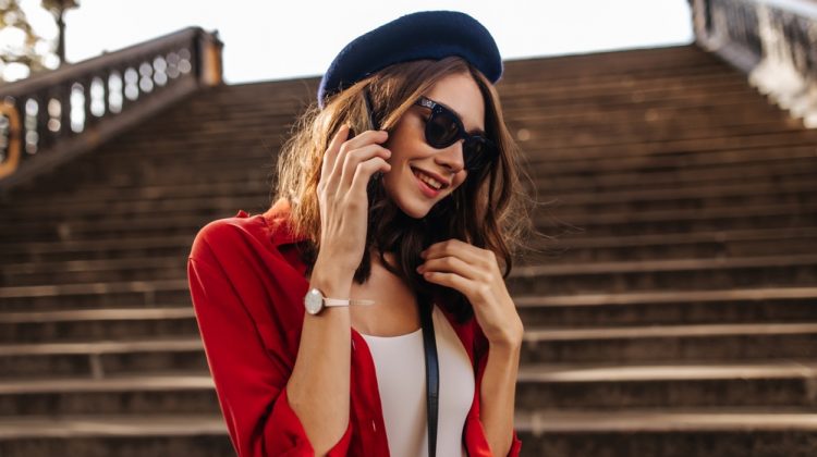 Woman Wearing Red Shirt and Beret