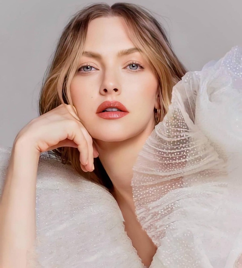 Lancome ambassador Amanda Seyfried poses for L'Absolu Rouge 2021 campaign.