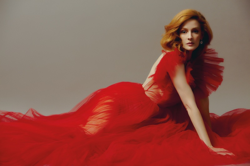 Looking red hot, Ana Polvorosa wears Dior maxi dress and Chopard earrings. Photo: Javier Biosca / InStyle Spain