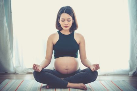10 Safe Stretches for Pregnancy Asian Pregnant Woman Meditation-Yoga